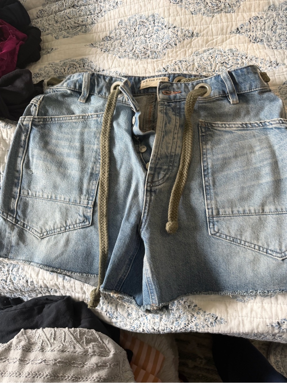 Free People Moxie Denim Shorts Light Blue Patch Pocket 28